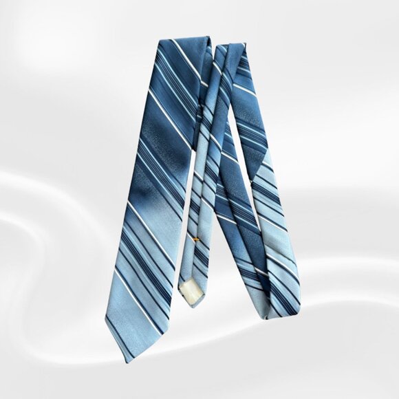 Men’s Blue Gradient Stripe Tie w/ Nautical Crest Logo — Classic Width - Picture 1 of 4